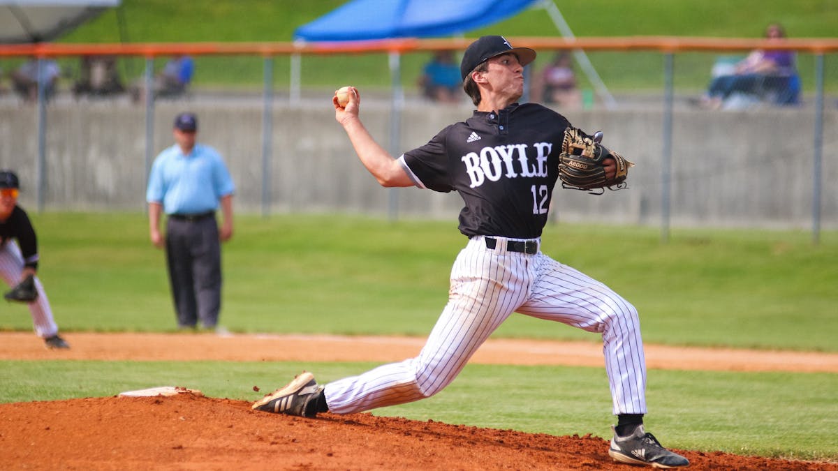 Baseball pitcher throwing from the mound during a game